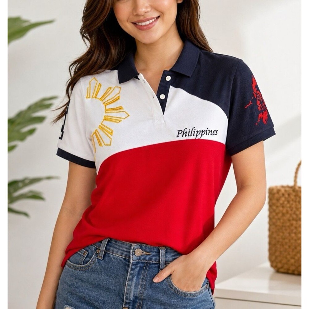 My Philippines Women’s Flag Polo Shirt Embroidered Sun Map NWT Size L